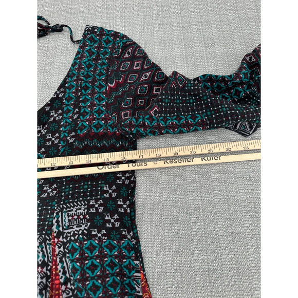 Boho Patchwork Dress Small Mini Deep V Artistic Country Cowgirl Lined Flowy - Picture 5 of 10